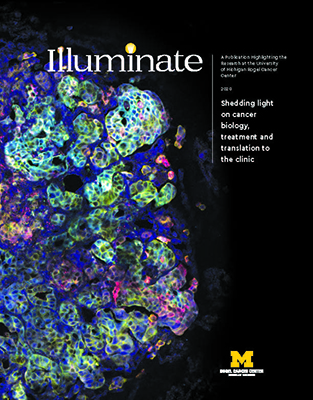 cover image of Illuminate, a collection of stories about ongoing research at the Rogel Cancer Center