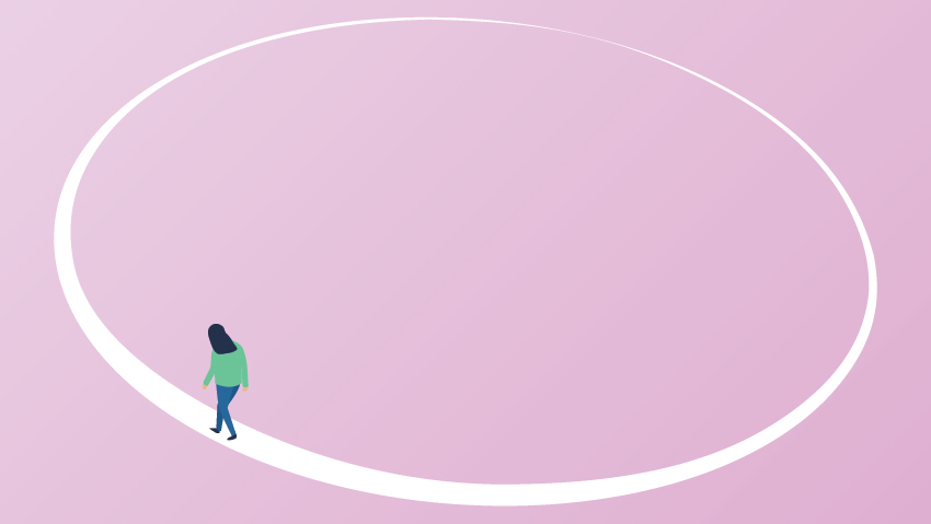 graphic of a woman walking in a circle
