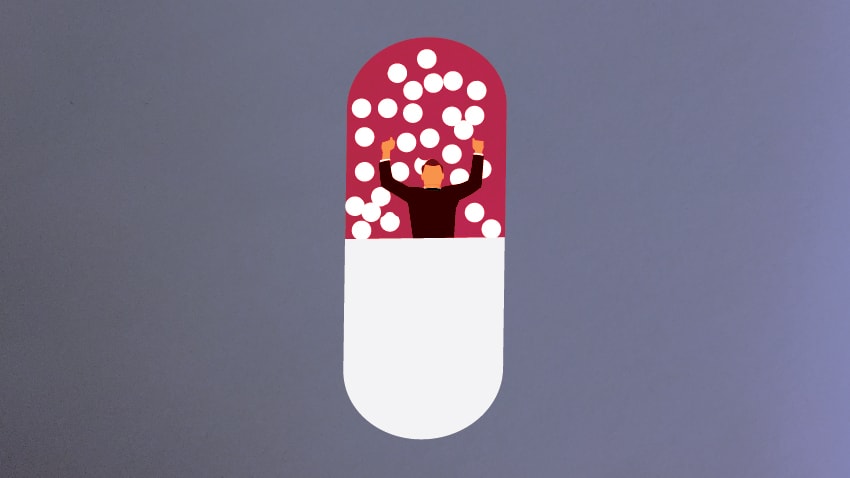 graphic of a man inside a pill capsule