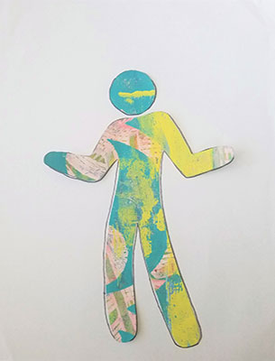 stencil figure with pastel colors inside