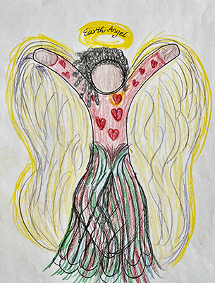 figure with butterfly wings made to look like an angel