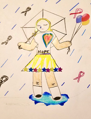 stencil figure looks like a girl holding an umbrella