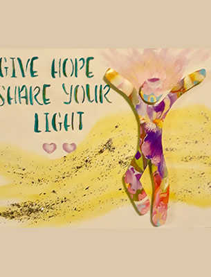stencil figure saying Give Hope Share Light