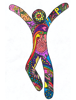stencil figure filled with psychedelic pattern