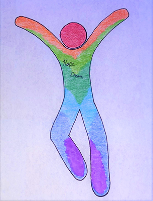 rainbow stencil figure with hope and dream