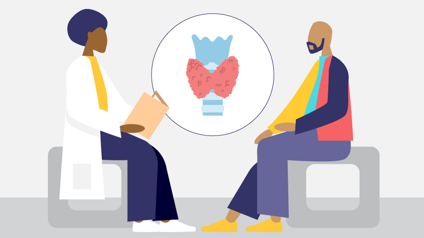 illustration of a doctor talking to a patient about thyroid cancer treatment