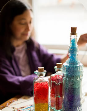 bottles filled with beads