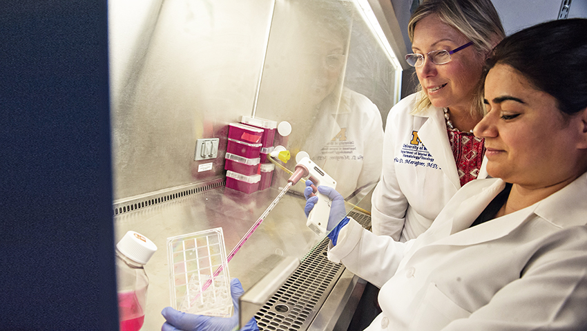 Sofia Merajver, M.D., Ph.D., scientific director of the Breast Oncology Program at the University of Michigan Rogel Cancer Center and Rabia A. Gilani, Ph.D., a postdoctoral research fellow.