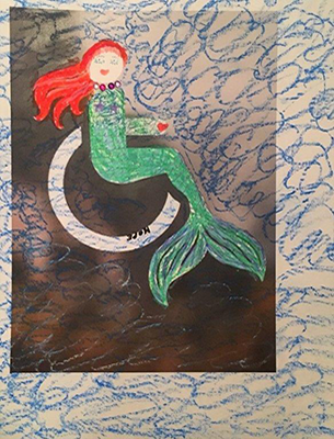 stencil figure shaped into a mermaid in a wheelchair