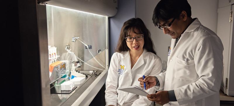 Pavan Reddy, M.D. and researcher in lab