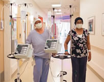Patients walking down the hallway together