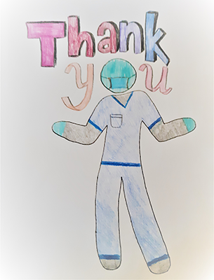 stencil figure colored to look like a nurse with thank you around it