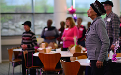 African American woman standing in meditation