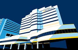 Graphic rendering of the Rogel Cancer Center building