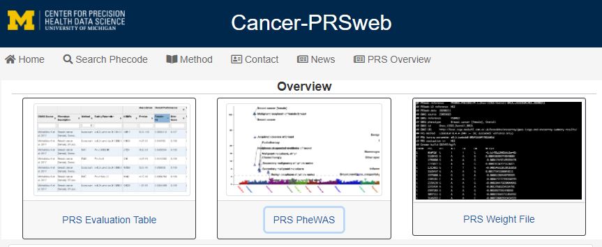 screenshot of Cancer PRS website