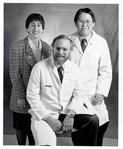 The founders of the comprehensive cancer center;  Marcy Waldinger, Max Wicha, MD and Edward Chang MD circa 1986