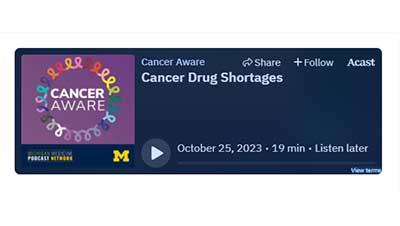 Image of the podcast player for the cancer drug shortages podcast podcast