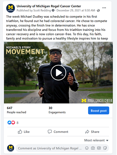 image of Facebook post featuring Michael Dudley