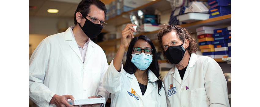 Antonio Lerario, M.D., Ph.D.; M.D./Ph.D. student Dipika Mohan; and Gary Hammer, M.D., Ph.D.