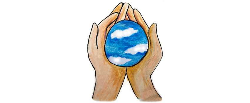 graphic of hands holding a representation of the earth