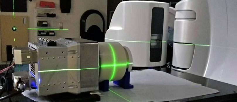 Machine with a green laser grid overlaid on it