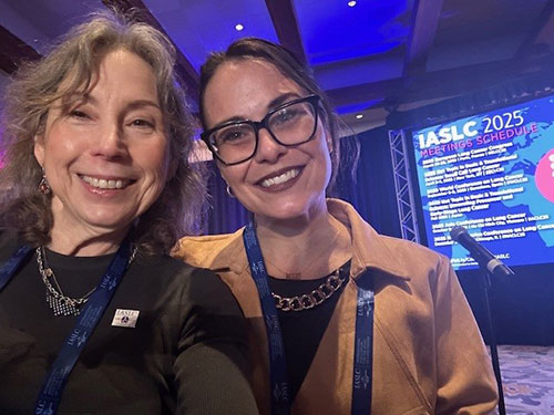 Dr. Sofia Merajver with patient advocate at the the IASLC 2025 Targeted Therapies of Lung Cancer Meeting in Huntington Beach, CA