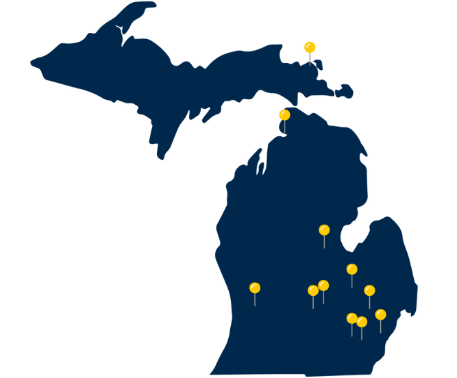 Map of Michigan showing where COE serves