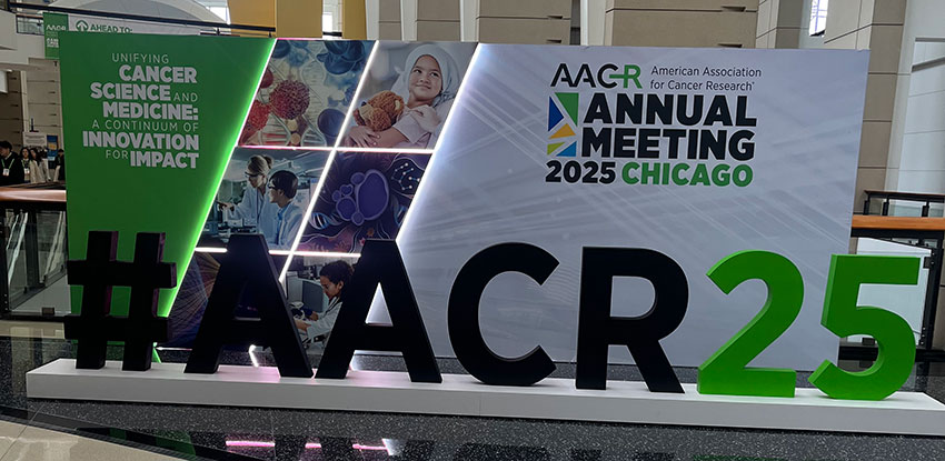 The AACR sign in the lobby of McCormick Place