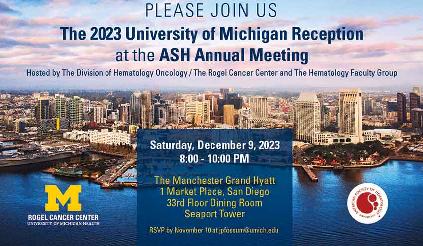 invitation to the Rogel Cancer Center reception at the ASH Conference