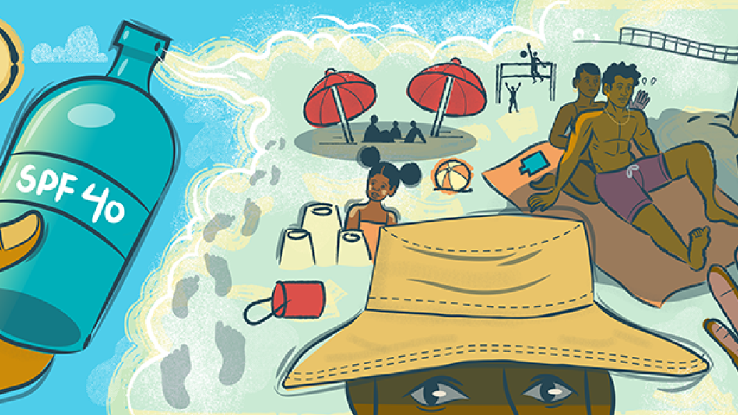 Colorful illustration of people enjoying the beach