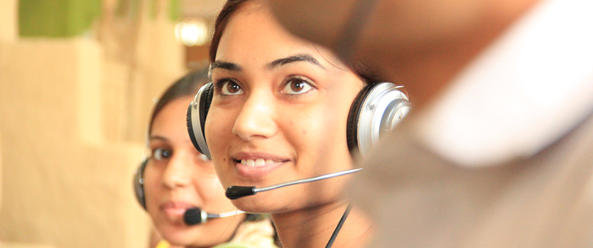 Female of color wearing a headset