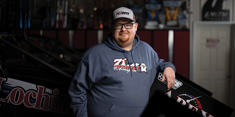 Zach Hiser in his garage