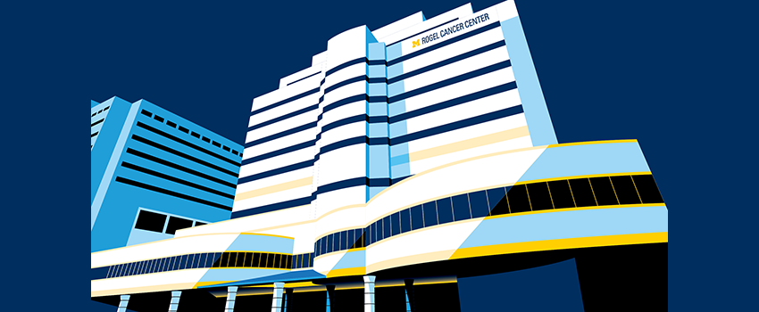 stylized image of the Rogel Cancer Center building